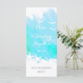 Aqua Aqua Aqua Aquarell, Hochzeitsmenü am Strand Menükarte (Stehend Vorderseite)