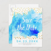 Aqua Aqua Aquarell, Korallenriff Hochzeit Retten S Ankündigungspostkarte (Vorne/Hinten)