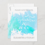 Aqua Aqua Aquarell, Seesternhochzeit Save the Date Ankündigungspostkarte (Vorne/Hinten)