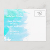 Aqua Aqua Aquarell, Seesternhochzeit Save the Date Ankündigungspostkarte (Rückseite)