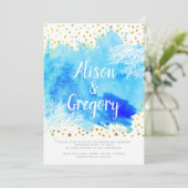 Aqua Aqua Coral Riff Goldmedaille Hochzeit Einladung (Stehend Vorderseite)