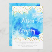 Aqua Aqua Coral Riff Goldmedaille Hochzeit Einladung (Vorne/Hinten)