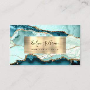 Aqua Aquamarin and Gold Agate Business Card Visitenkarte