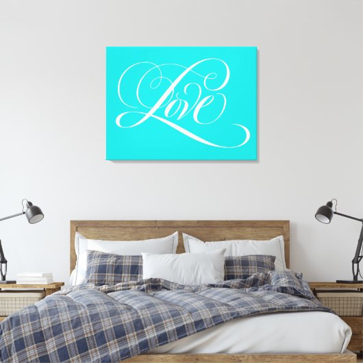 Aqua Aquamarin Aqua Blue Liebe Letter Calligraphy Leinwanddruck (Insitu (Schlafzimmer))