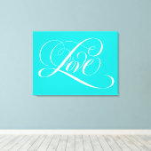 Aqua Aquamarin Aqua Blue Liebe Letter Calligraphy Leinwanddruck (Insitu (Holzboden))