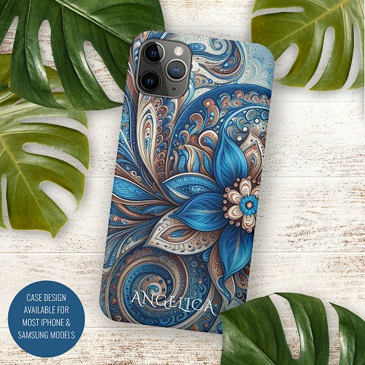 Aqua Aquamarin Azure Blue Beige Paisley Art Patter Case-Mate iPhone Hülle