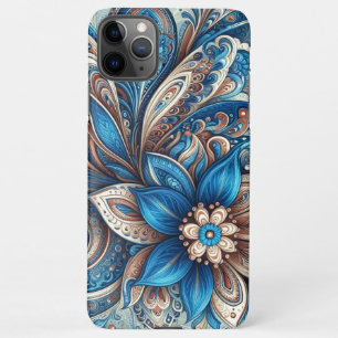 Aqua Aquamarin Azure Blue Beige Paisley Art Patter iPhone 11Pro Max Hülle