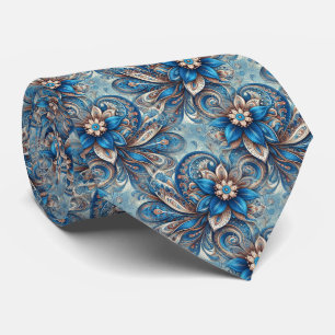 Aqua Aquamarin Azure Blue Beige Paisley Art Patter Krawatte