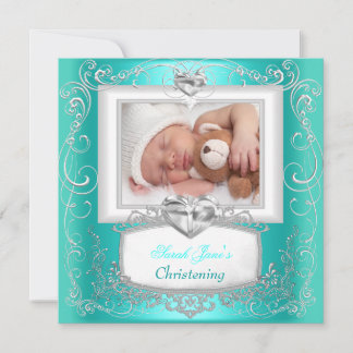 Aqua Aquamarin Baby Girl Boy Christening Taufkreuz Einladung