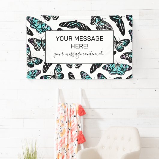 Aqua Aquamarin Black Butterfets Wasserfarben Muste Banner (Insitu)