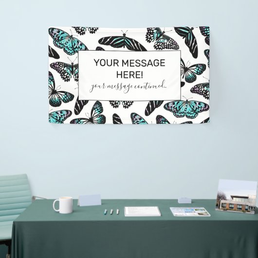 Aqua Aquamarin Black Butterfets Wasserfarben Muste Banner (Messeveranstaltung)