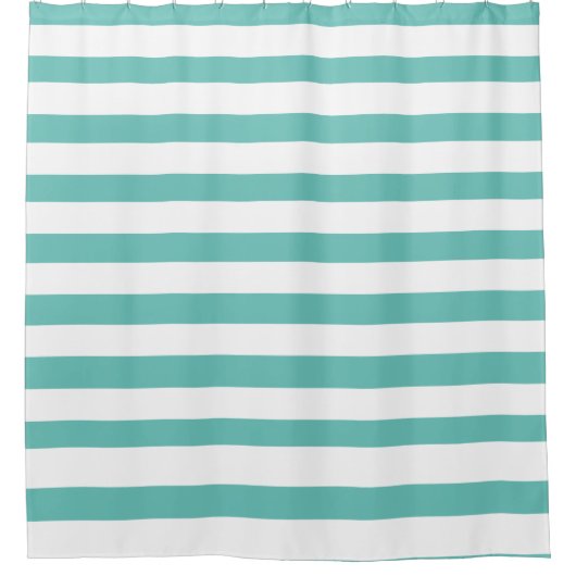 Aqua Aquamarin blau und weiß gestrippte Wasserküst Duschvorhang (Vorderseite)