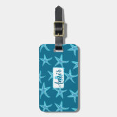 Aqua-aquamarin-blaues Aquarell-Aquarell-Monogramm Gepäckanhänger (Vorderseite vertikal)