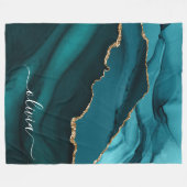 Aqua Aquamarin Blue Agate Geode Gold Monogram Fleecedecke (Vorderseite (Horizontal))