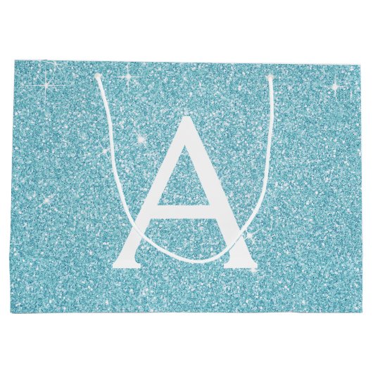 Aqua Aquamarin Blue Glitzer & Sparkle Monogram Große Geschenktüte (Rückseite)
