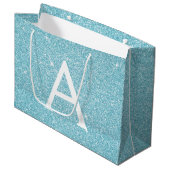 Aqua Aquamarin Blue Glitzer & Sparkle Monogram Große Geschenktüte (Vorderseite Schrägansicht)