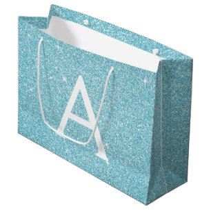 Aqua Aquamarin Blue Glitzer & Sparkle Monogramm Große Geschenktüte