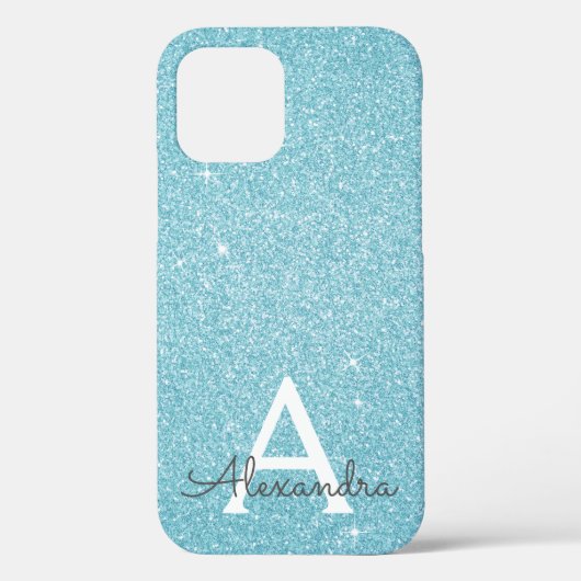 Aqua Aquamarin Blue Glitzer und Sparkle Monogram Case-Mate iPhone Hülle (Rückseite)