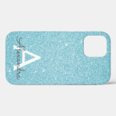 Aqua Aquamarin Blue Glitzer und Sparkle Monogram Case-Mate iPhone Hülle (Rückseite (Horizontal))