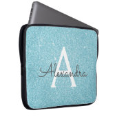 Aqua Aquamarin Blue Glitzer und Sparkle Monogram Laptopschutzhülle (Vorne Rechts)