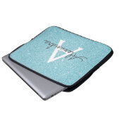 Aqua Aquamarin Blue Glitzer und Sparkle Monogram Laptopschutzhülle (Vorne Knopf)