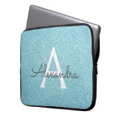 Aqua Aquamarin Blue Glitzer und Sparkle Monogram Laptopschutzhülle (Vorderseite Links)