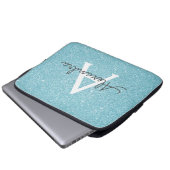 Aqua Aquamarin Blue Glitzer und Sparkle Monogram Laptopschutzhülle (Vorne Knopf)