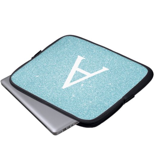 Aqua Aquamarin Blue Glitzer und Sparkle Monogram Laptopschutzhülle (Vorne Knopf)