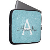 Aqua Aquamarin Blue Glitzer und Sparkle Monogram Laptopschutzhülle (Vorne Rechts)