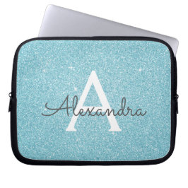 Aqua Aquamarin Blue Glitzer und Sparkle Monogram Laptopschutzhülle