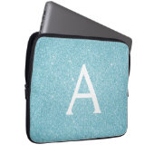 Aqua Aquamarin Blue Glitzer und Sparkle Monogram Laptopschutzhülle (Vorne Rechts)