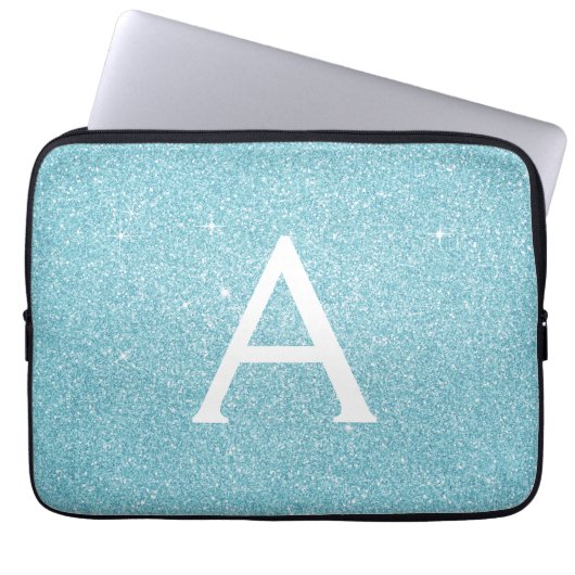 Aqua Aquamarin Blue Glitzer und Sparkle Monogram Laptopschutzhülle (Vorderseite)
