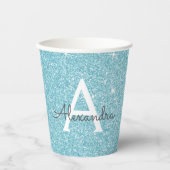 Aqua Aquamarin Blue Glitzer und Sparkle Monogram Pappbecher (Vorderseite)