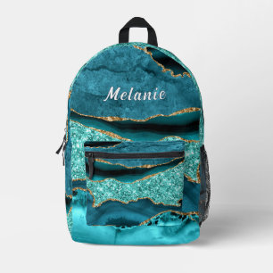 Aqua Aquamarin Blue Gold Glitzer Individuelle Name Bedruckter Rucksack