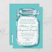 Aqua Aquamarin Blue Mason Jar Rustikale Hochzeit E Einladung (Vorne/Hinten)