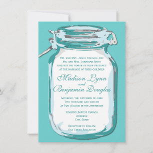 Aqua Aquamarin Blue Mason Jar Rustikale Hochzeit E Einladung