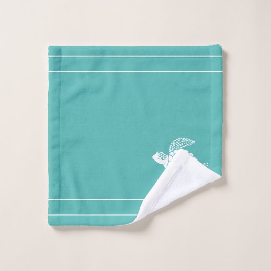 Aqua Aquamarin Blue Monogram White Sea Turtle Naut Badhandtuch Set (Waschlappen)