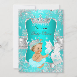 Aqua Aquamarin Blue Princess Baby Dusche Blonde Gi Einladung