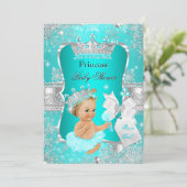 Aqua Aquamarin Blue Princess Baby Dusche Blonde Gi Einladung (Stehend Vorderseite)