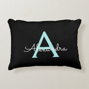 Aqua Aquamarin Blue Script Girl Monogram Name Dekokissen