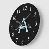 Aqua Aquamarin Blue Script Girl Monogram Name Große Wanduhr (Winkel)