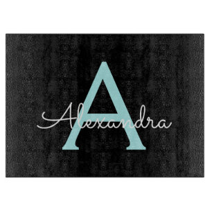 Aqua Aquamarin Blue Script Girl Monogram Name Schneidebrett