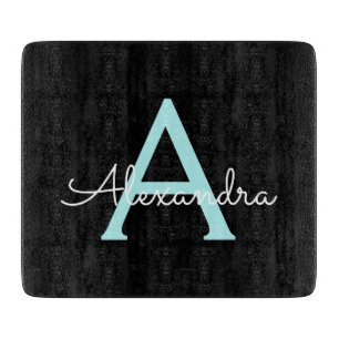 Aqua Aquamarin Blue Script Girl Monogram Name Schneidebrett