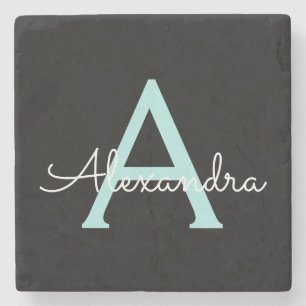 Aqua Aquamarin Blue Script Girl Monogram Name Steinuntersetzer