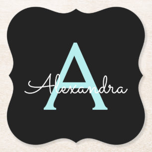 Aqua Aquamarin Blue Script Girl Monogram Name Untersetzer
