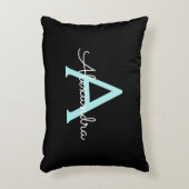 Aqua Aquamarin Blue Script Girly Monogram Name Dekokissen (Vorderseite(Vertikal))