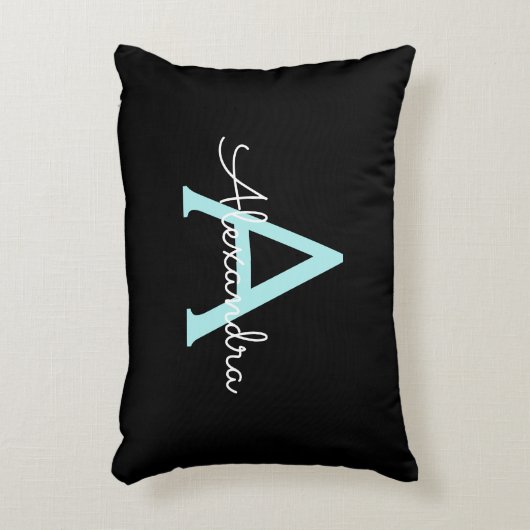Aqua Aquamarin Blue Script Girly Monogram Name Dekokissen (Vorderseite(Vertikal))