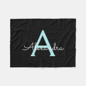 Aqua Aquamarin Blue Script Girly Monogram Name Fleecedecke (Vorderseite (Horizontal))