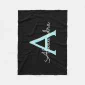 Aqua Aquamarin Blue Script Girly Monogram Name Fleecedecke (Vorderseite)