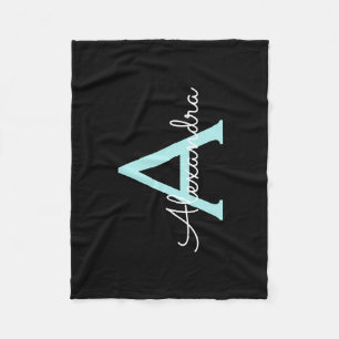 Aqua Aquamarin Blue Script Girly Monogram Name Fleecedecke